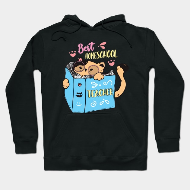 Cute Homeschool Teacher Cat Cartoon Hoodie by USProudness